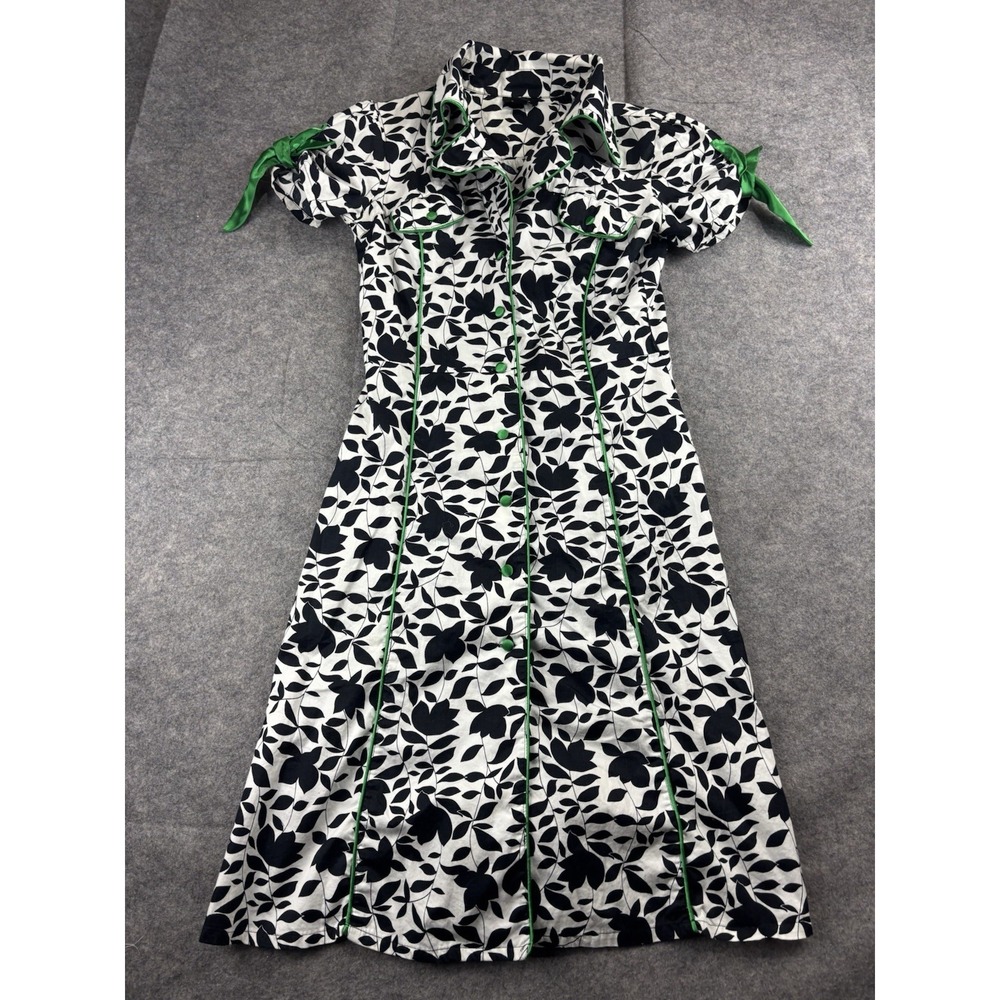 VTG Y2K Snap Junior 7 Floral Button Front Green Satin Trim Gossip Girl Blair 00s